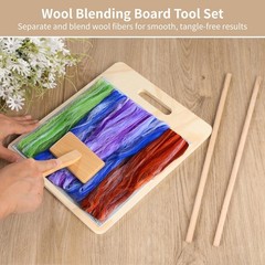 4 PCS Wool Blending Board Set Wooden Carding Brush 2 Sticks Felted Carder