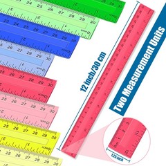 12 Inch Plastic Rulers, 32 PCS Transparent Assorted Color Metric Multicolor