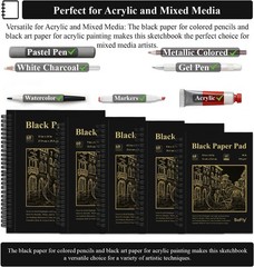 Black Paper Sketch Pad, 60 Sheets Spiral Sketch Book 8.5 x 11, 90lb/150gsm Bl…