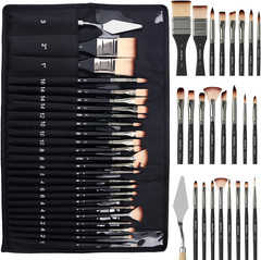 26Pcs Paint Brush Set, Professional Paintbrushes with Palette Knife, Craft Paint