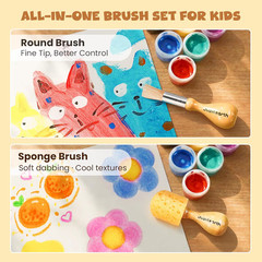 Jumbo Paint Brushes for Kids, Easy Grip Round and Sponge Toddler Paint Brushes