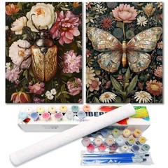 Paint by Numbers Kit 2 Pack 12×16 Inch Canvas Butterfly Beetle DIY Art – Home
