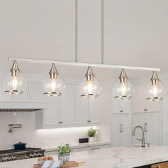 Island Light for Kitchen, 5-Light Brushed Nickel Kitchen Island Linear Hanging P