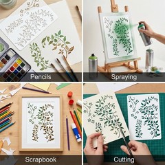 Amabro 2 Pack Large Vine Wall Stencils, Reusable 10.24 x 7.01 inches, White