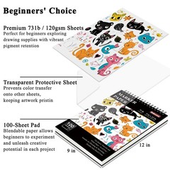 9″ x 12″ Marker Paper Pad, 100 Sheets Bleedproof Sketchbook for Alcohol Marke…