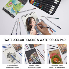 80 Pack Drawing Set Sketching Kit, Pro Art Supplies with 3-Color Sketchbook