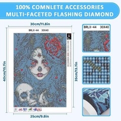 Goth Sugar Skull Lady w Red Rose 5D Diamond Full Drill Dot Gem Art Painting Kit