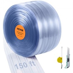 Strip Curtain, 150′ Length, 8″ Width, 0.08″ Thickness, Clear Ribbed Plastic …