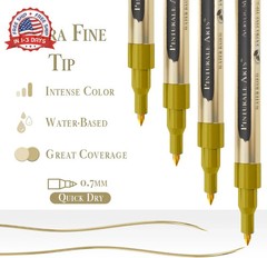 4 Gold Paint Pen Fine Tip | Set 4 Gold Paint Marker Metallic | Extra Fine Tip 0,