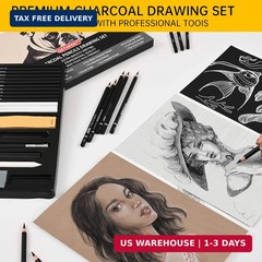 27 Piece Charcoal Drawing Set – Professional Black & White Charcoal Pencils for