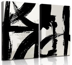 Black and White Brush Stroke Canvas Wall Art Modern Abstract Minimalist Ink L…