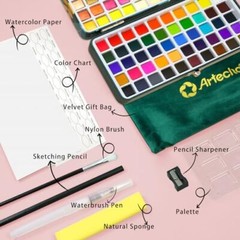 Watercolor Paint Set 100 Colors in Portable Box Travel Watercolor Set with Wa…