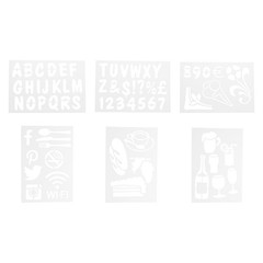 Securit Liquid Chalkmarker Pen Stencil Set for Display Signage – 6-Piece Set, Tr