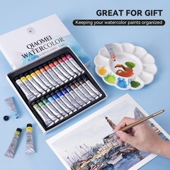 Watercolor Paint Set 24 Vibrant Colors 12ml / 0.4 Fl Oz Tubes, Watercolor Tub…