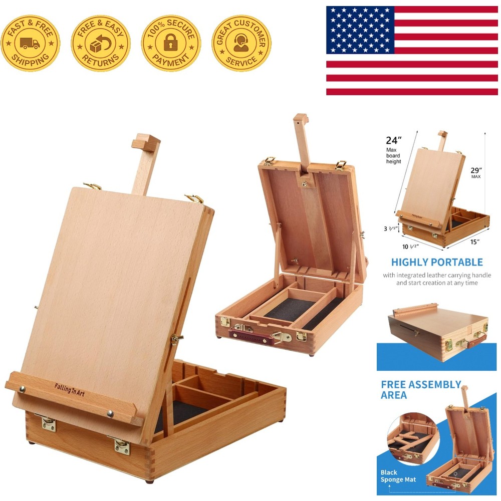 Sturdy Natural Beech Tabletop Easel: Non-Slip, Easy Transport, Ideal for Art