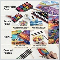 175 Piece Deluxe Art Set W/Oil Pastels, Crayons, Acrylic Paints, Brushes. & More