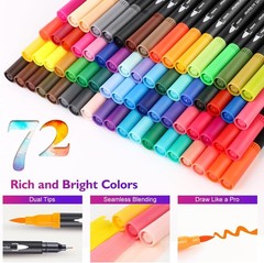 72 Colors Dual Tip Brush Pens for Adult Coloring Book, Note-Taking, Calligraphy