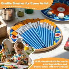 40 PCS Flat Paint Brushes 1 Inch Craft Artist Acrylic Watercolor Oil
