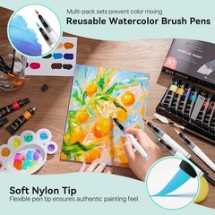 60 PCS Watercolor Brush Pens Refillable Leakproof 6 Assorted Tips Painting