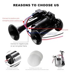 12V Car Air Horn, 120 DB Super Loud Dual Trumpets Electric Train Horn Kit Black
