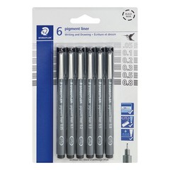 Pigment Liner Pack Black 6 Pens Assorted Line Widths 0.05mm 0.1mm 0.2mm 0.3mm…