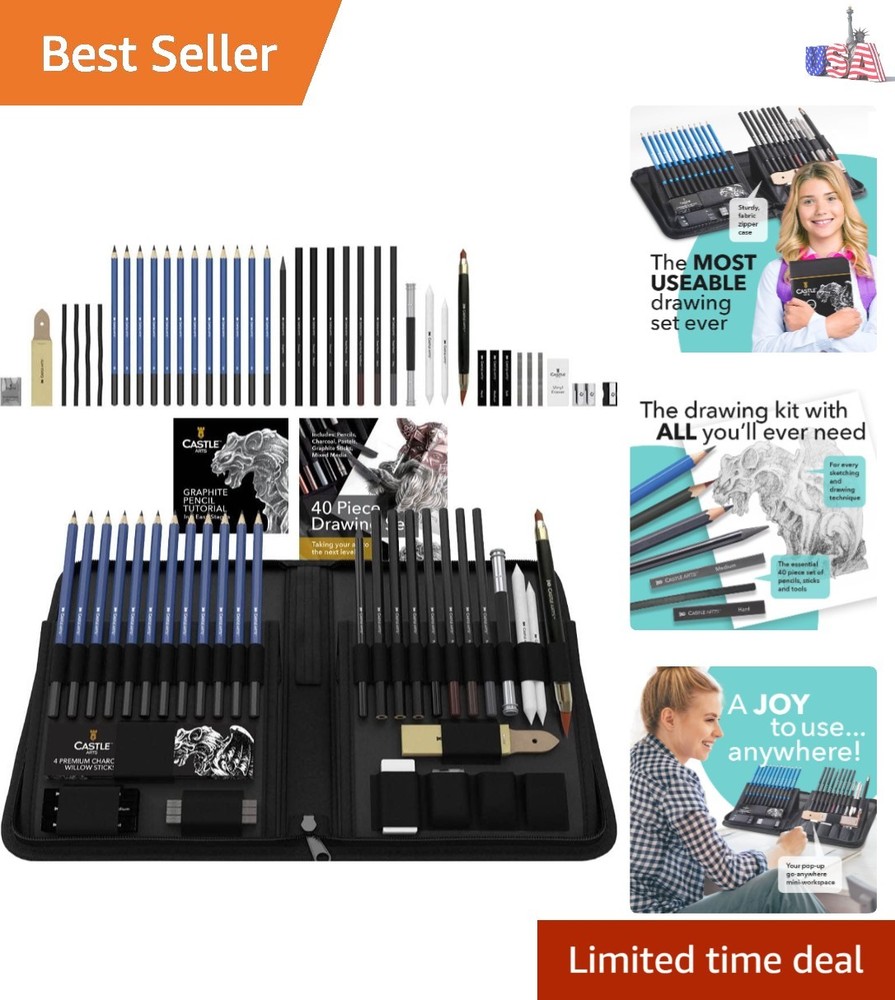 40-Piece Drawing Set with Tutorial | Complete Sketching Kit for Artists