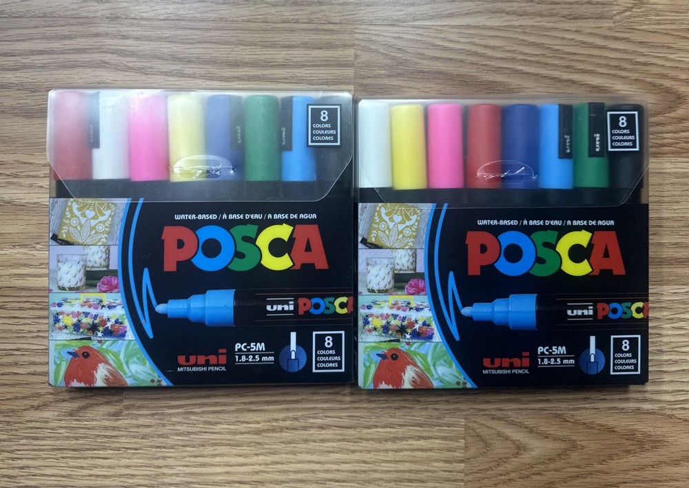 2x Posca Paint Markers, Medium Point Marker Tips, PC-5M Assorted Ink 8 Count NEW