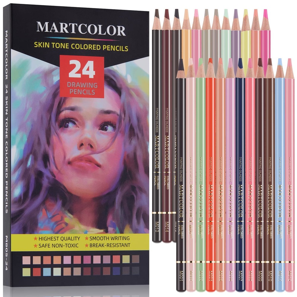 MARTCOLOR 24 Colors Skin Tone Colored Pencils 24 Count (Pack of 1), 24