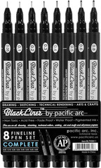 Blackliner Black Fineliner Pens – Set of 8 Differently Sized Fine Drawing Pens f