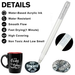6 PCS White Gel Pens Acrylic Large Capacity Highlighter Ink Black Paper Drawing