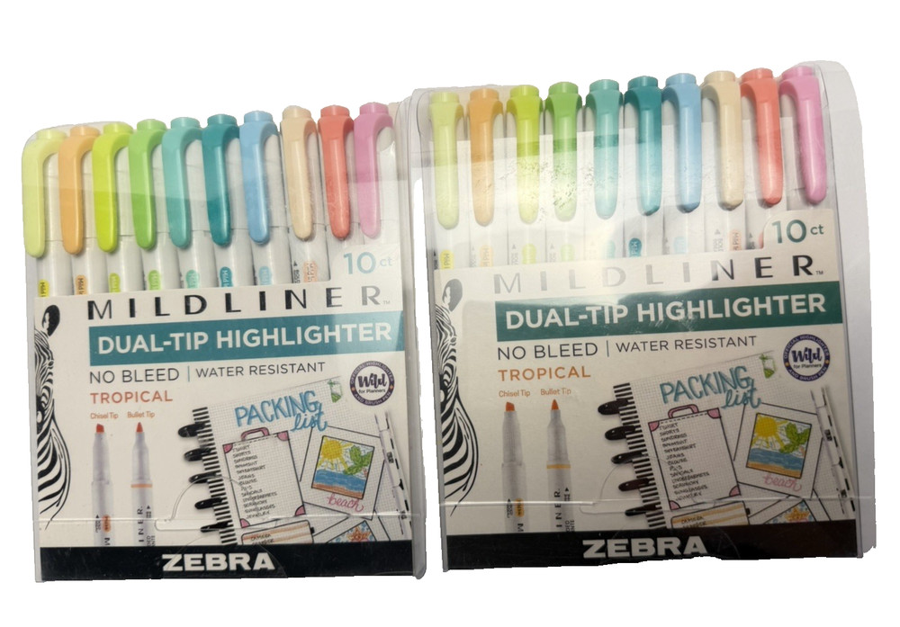 Zebra MildLiner Dual Tip High Lighters No Bleed Mild Colors Planner 10ct Qty.2