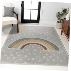 Machine-Washable Gray/Ivory/Yellow Indoor Area Rug, 4×6, Minha Rainbow Dots,
