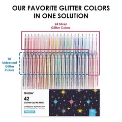 Grabie 42 Glitter Gel Pen Set, 18 Iridescent24 Essential Color Pens, Smooth R…