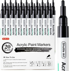 20 Pack Black Fine Tip Acrylic Paint Pens, Water-Based Quick Dry Paint Marker…