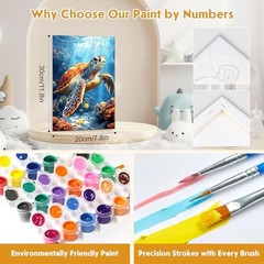 4 Pack Paint by Numbers for Adults with Wooden Framed, Beach blue-beach