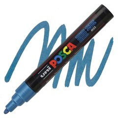 Posca Markers, Paint Marker, Metallic Blue, 5M Medium Tip, Opaque, Navy