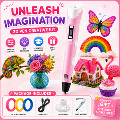 Pink 3D Printer Pen Set LED Screen PLA Filament Drawing Tool Kids Art Craft Gift
