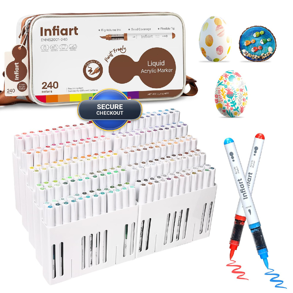 Infiart Acrylic Paint Markers Brush Tip 240 Colors Acrylic Paint Pens Automatic
