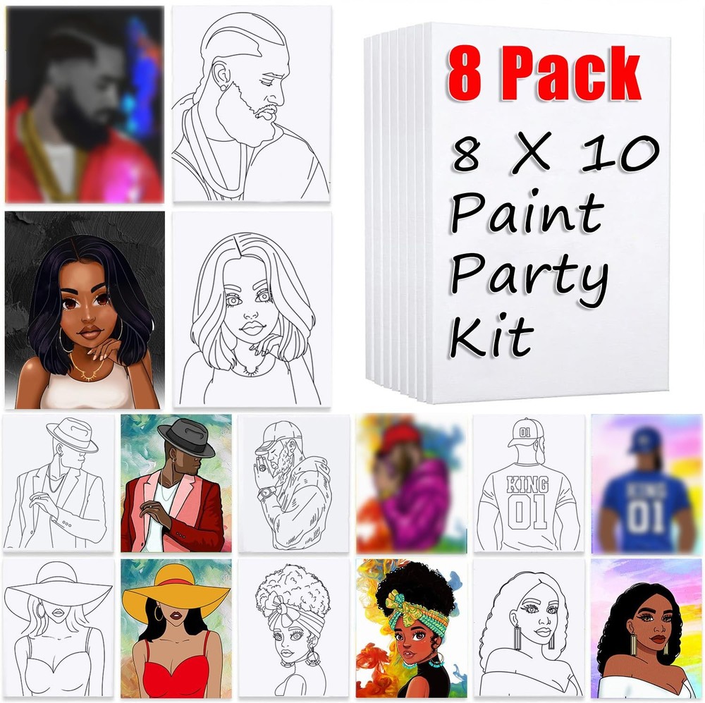 8 Pack Pre Drawn Canvas for Painting Adults, Sip 8 x 10 inches, Couple