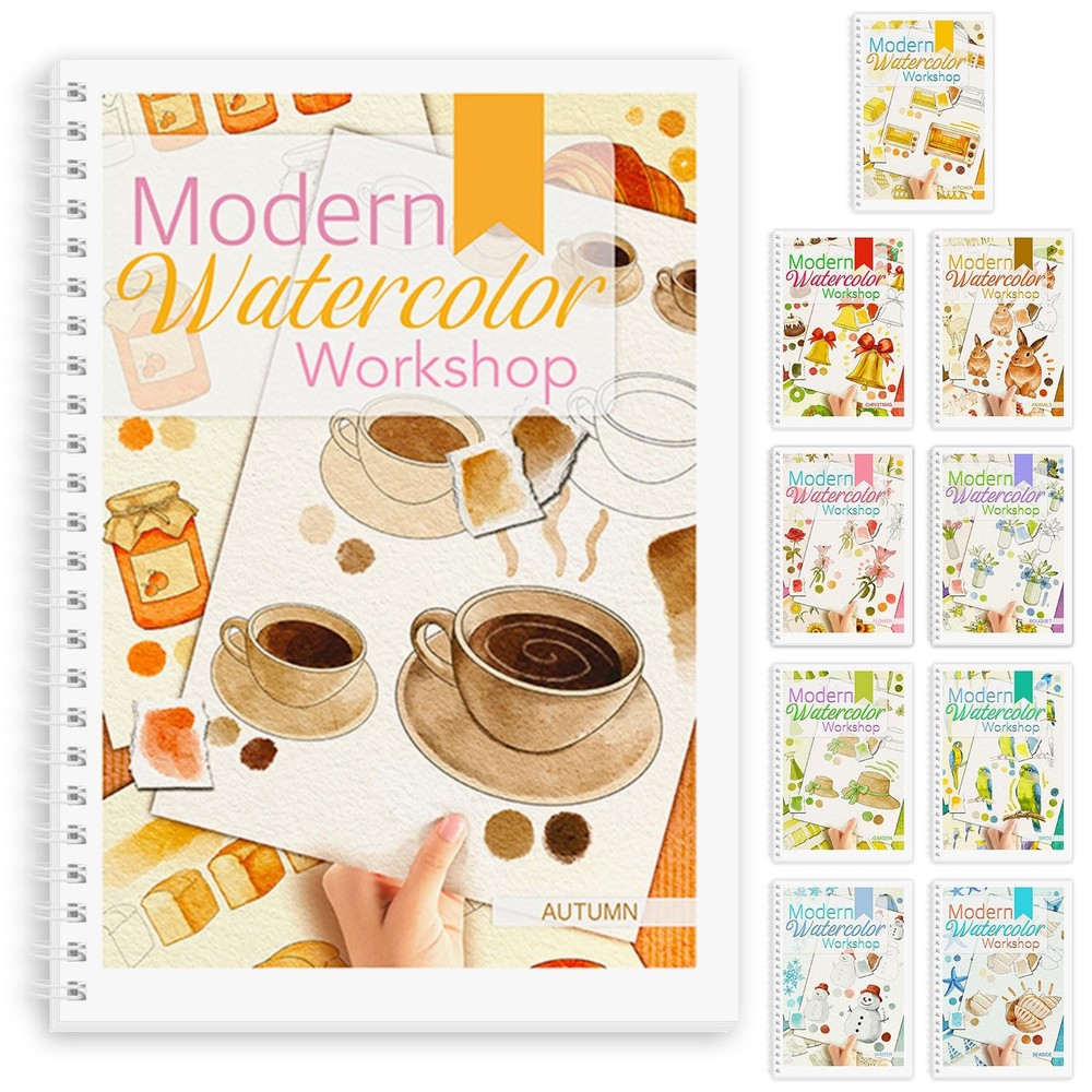 Watercolor Workbook Paint Book Beginner 12 Patterns Stress-Relieving Autumn 1