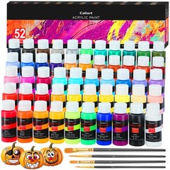 Caliart ACRYLIC PAINT SET With 4 Brushes 52 Colors 59ML 2OZ – MULTICOLOR