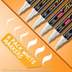 White Acrylic Paint Pens Markers, 6 Pc Dual Tips Waterproof Paint Markers For…