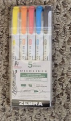 ZEBRA 5 COUNT MILDLINER MARKERS – CHISEL TIP & BULLET TIP – FRIENDLY MILD SET