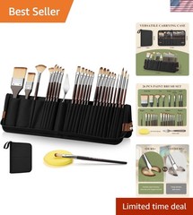26pcs Paint Brush Set, Travel Watercolor Acrylic Paint Brushes with Flat, Fil…