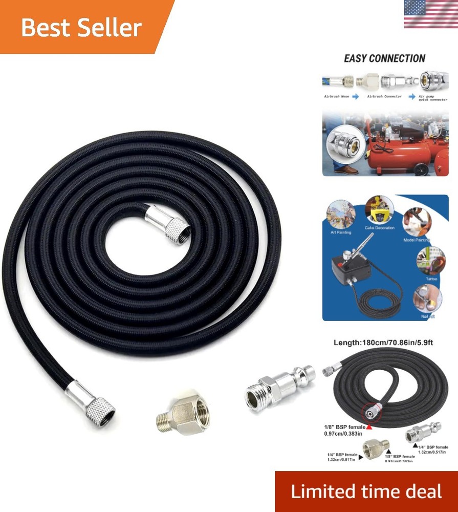 Professional-Grade 6-Ft Airbrush Hose: Universal Fit with 1/8″ & 1/4″ Adapters