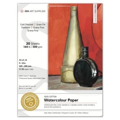 20 Sheets 9×12 Inch 100% Cotton 140 lb/300 GSM Cold Press Watercolor Block