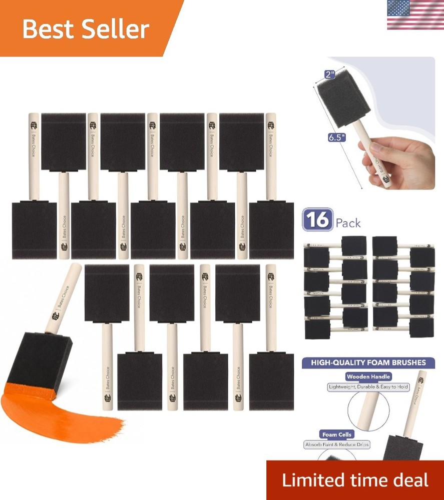 Bates 16-Piece Foam Brush Set – 2 Inch, Ideal for All Paint Applications
