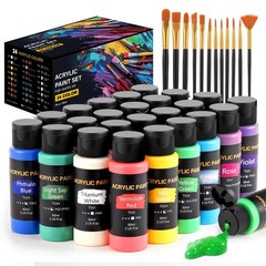 Acrylic Paint Set, 24 Colors (2 oz/Bottle) with 12 Art Brushes, Art Supplies …