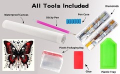 Black Butterfly w Skulls, Red Flowers on Wings 5D Diamond Full Drill Dot Gem Kit
