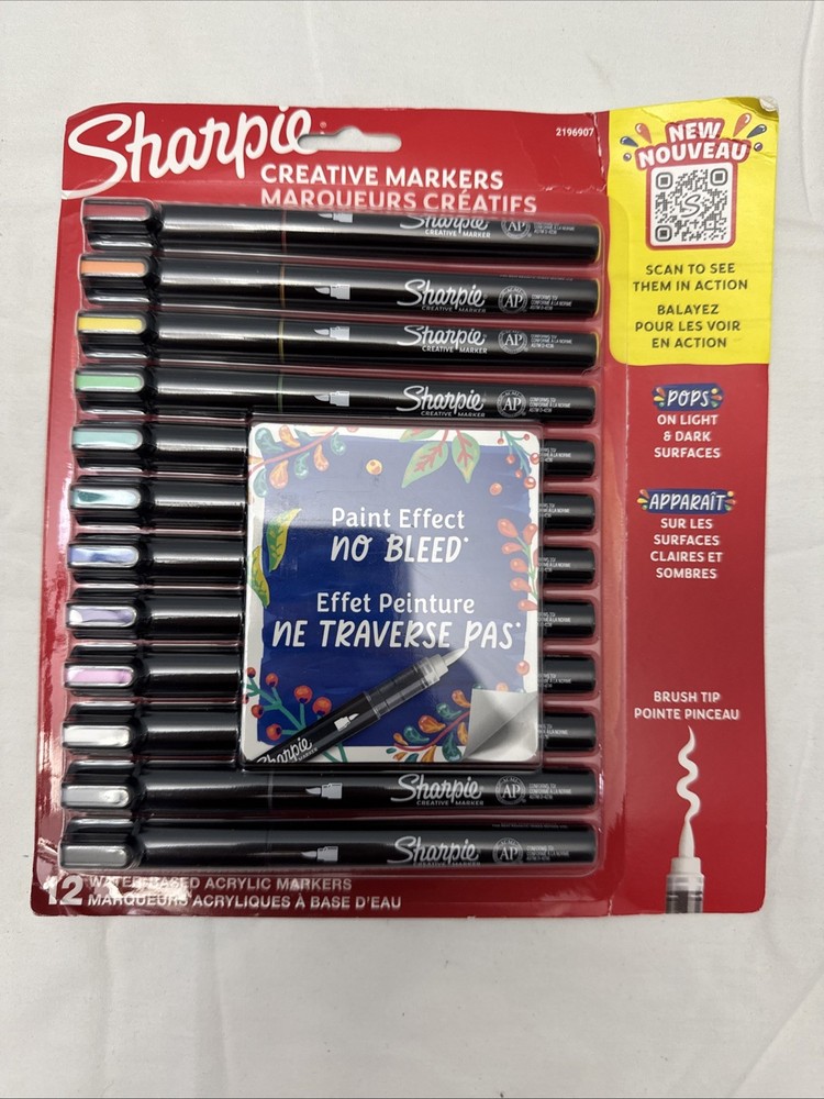 Sharpie Creative Markers, Water-Based Acrylic, Brush Tip, Assorted Colors, 12…